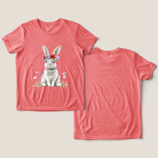 Häschen Roter Mohn Blumen Tri-Blend Shirt (Design Vorderseite & Rückseite)