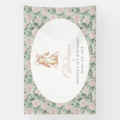 Häschen, Schleife, rosa Blumen, Willkommensschild Banner (Vertikal)