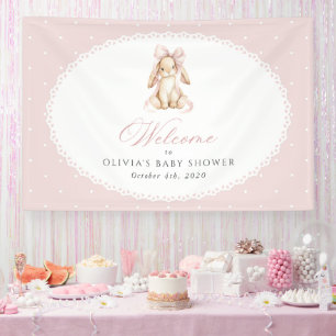 Häschen, Schleife, rosa Punkte, Babyparty-Willkomm Banner