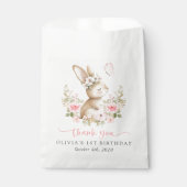 Häschen, Schmetterling, rosa Blumen, erster Geburt Geschenktütchen (Vorderseite)