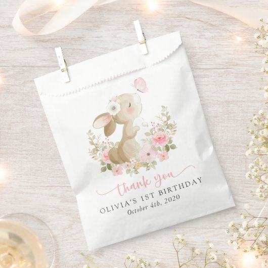 Häschen, Schmetterling, rosa Blumen, erster Geburt Geschenktütchen (Ausgeschnitten)