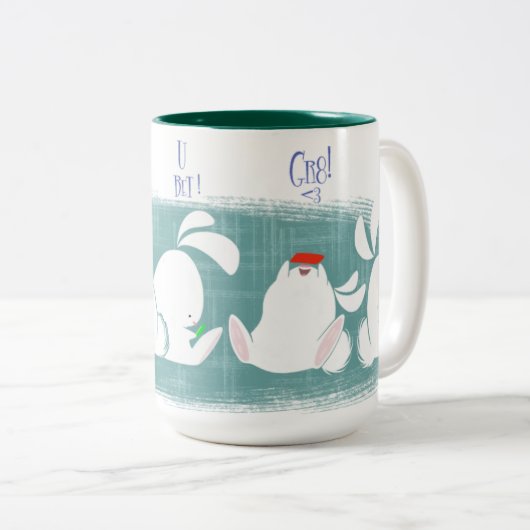 Häschen simsen die Tasse (aquamarin) (VorderseiteRechts)