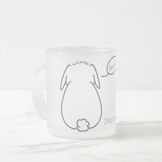 Häschen Stewie hintere Grunzen-Tasse Mattglastasse (Vorderseite Links)