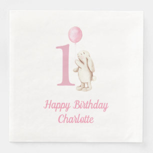 Häschen-u. Ballon-Rosa-1. Geburtstag Serviette