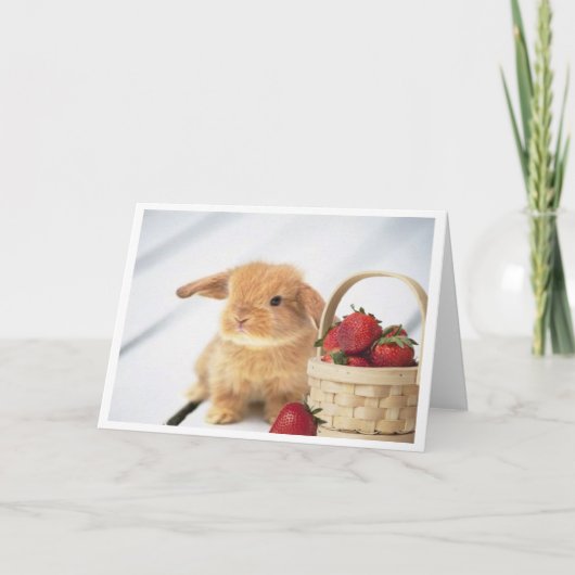 Häschen und Erdbeeren Karte (Vorderseite)