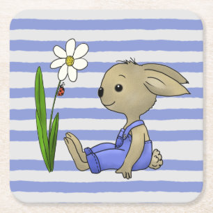 Häschen und Steifen  Rechteckiger Pappuntersetzer