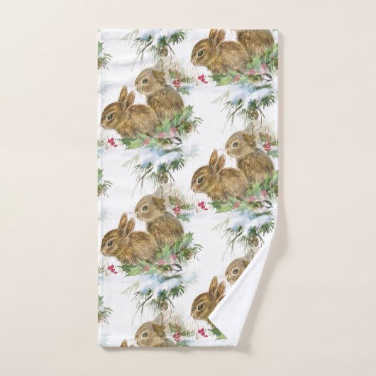 Häschen und Vogel im Schnee-Weihnachtsbad-Tuch-Set Badhandtuch Set (Handtuch)