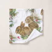 Häschen und Vogel im Schnee-Weihnachtsbad-Tuch-Set Badhandtuch Set (Waschlappen)