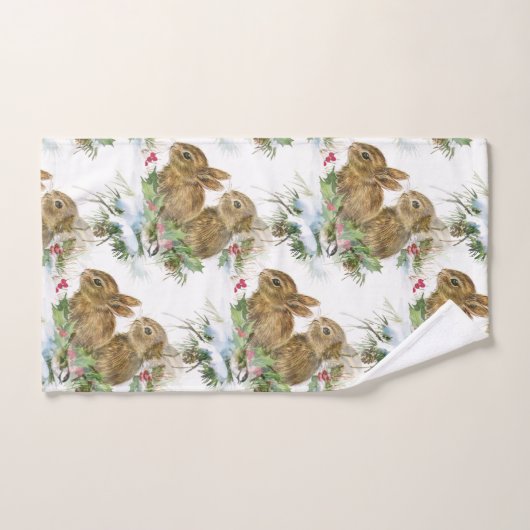 Häschen und Vogel im Schnee-Weihnachtsbad-Tuch-Set Badhandtuch Set (Handtuch)