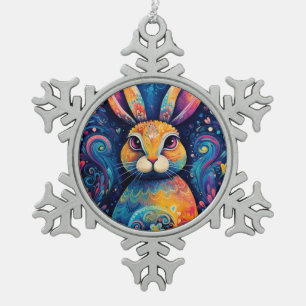 Häschenwirbel und Herzen Blau Schneeflocken Zinn-Ornament