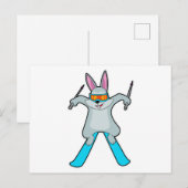 Hase als Skifahrer mit Ski Postkarte (Vorne/Hinten)
