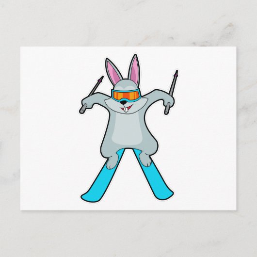 Hase als Skifahrer mit Ski Postkarte (Vorderseite)
