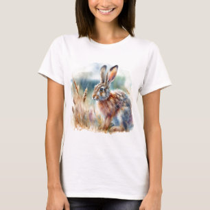 Hase auf dem Feld Wilde Tier Wasserfarben Kunst T-Shirt