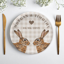 Hase Bunny Köpfe mit Namen und Datum Hochzeit Pappteller