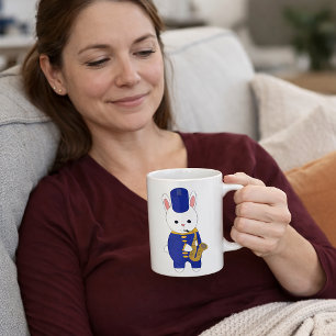 Hase der Marschband Saxophon spielt Süß Blau  Kaffeetasse