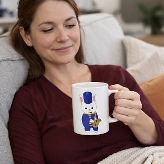 Hase der Marschband Saxophon spielt Süß Blau Kaffeetasse