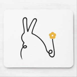 Hase, eine Linie Kunst mit gelber Blume Mousepad