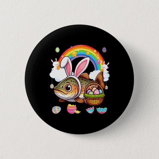 Hase Forelle Fisch Ostern Jagd Eier Bysket Farbgeb Button (Vorderseite)