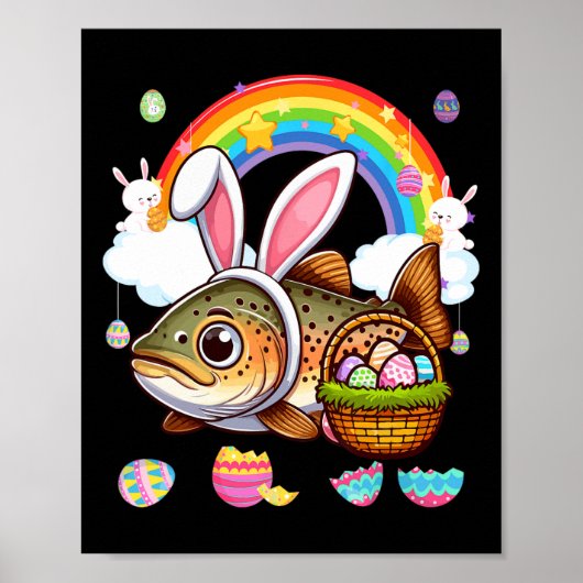 Hase Forelle Fisch Ostern Jagd Eier Bysket Farbgeb Poster (Vorne)