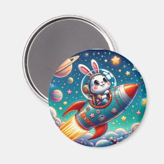Hase-im-Rakete Magnet (Vorderseite/Rückseite)