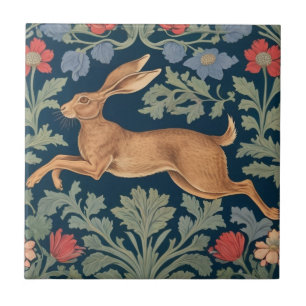 Hase im Stil von William Morris nach links gewandt Fliese