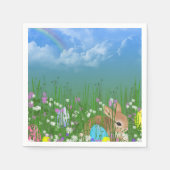 Hase in Blume mit Ostereiern und Regenbogen Serviette (Vorderseite)