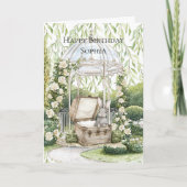 Hase in Brust grüne Blätter Floral Geburtstag Karte (Vorderseite)