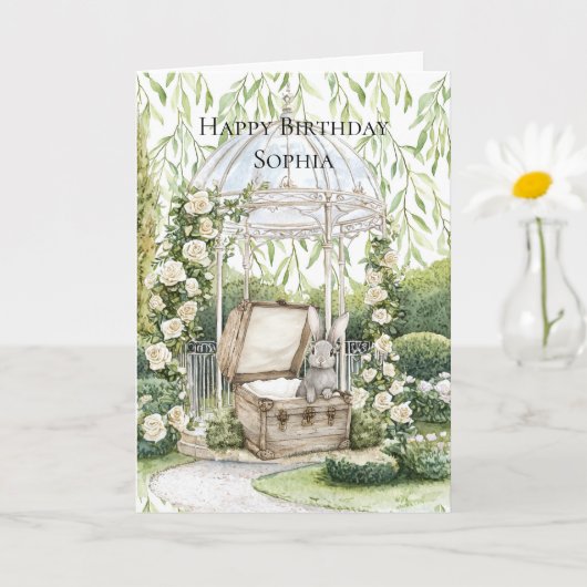 Hase in Brust grüne Blätter Floral Geburtstag Karte (Kleine Pflanze)