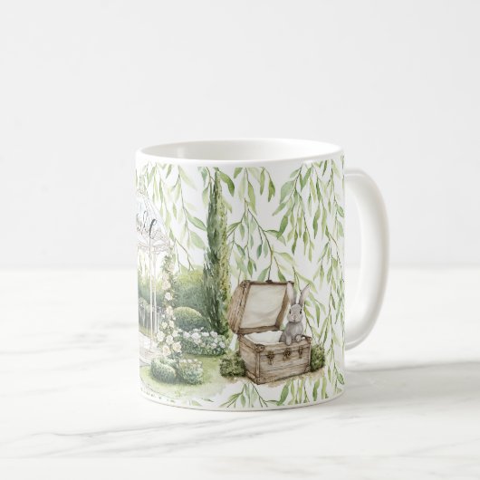 Hase in Brust grüne Blätter floral Kaffeetasse (VorderseiteRechts)