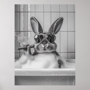 Hase in der Badewanne mit Sonnenbrille – Whimsical Poster