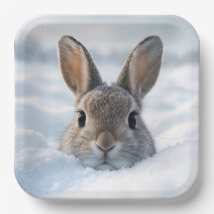 Hase in einer tiefen Schneewehe Pappteller