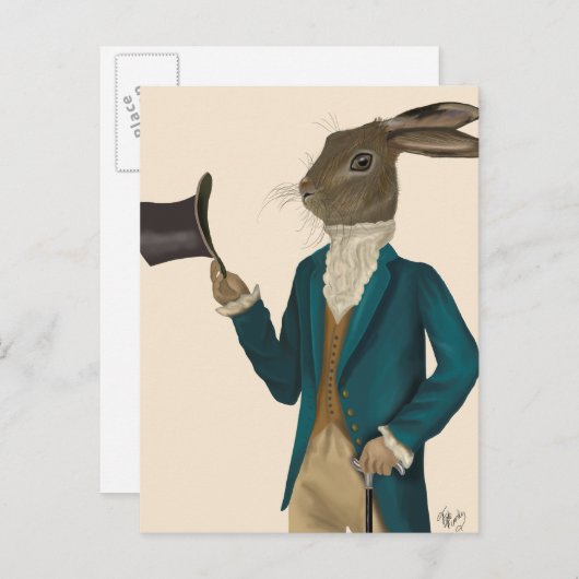Hase in Türkis, Coat 2 Postkarte (Vorne/Hinten)