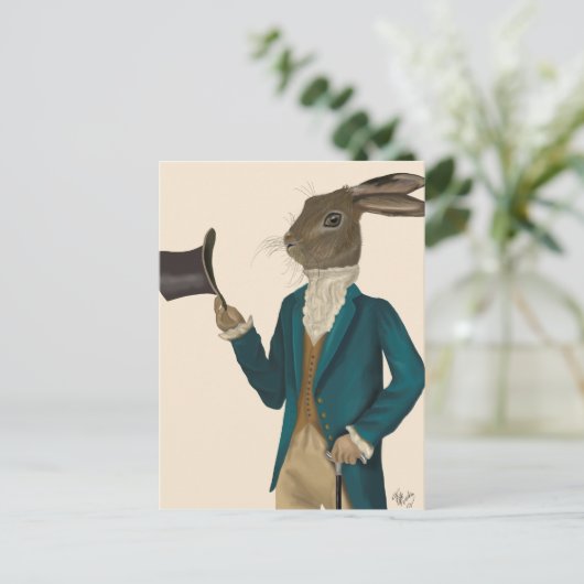 Hase in Türkis, Coat 2 Postkarte (Stehend Vorderseite)