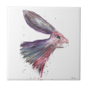 Hase Kaninchen Tier Aquarell Lila Vintage  Fliese