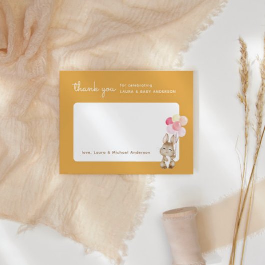 Hase mit Balloons Gelbe Babydusche Dankeskarte