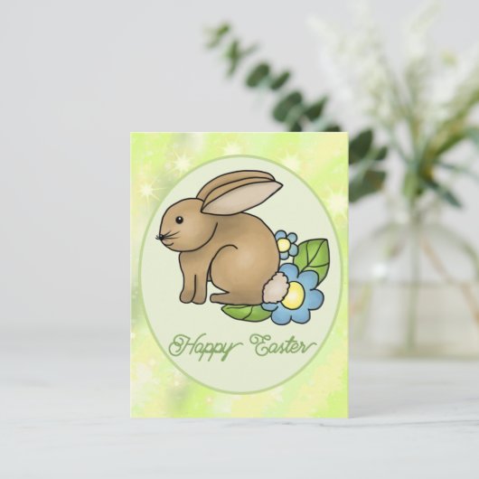 Hase mit Blumen  postkarte (Stehend Vorderseite)