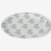 Hase mit Blüten Blau Streifen Pappteller (Schrägansicht)