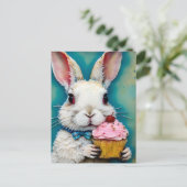 Hase mit Cupcake Postkarte (Stehend Vorderseite)