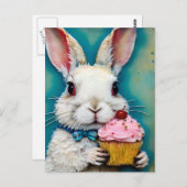 Hase mit Cupcake Postkarte (Vorne/Hinten)