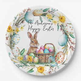 Hase mit dekorativen Eiern I Blumenoster Pappteller