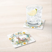 Hase mit dekorativen Eiern I Blumenoster Rechteckiger Pappuntersetzer (Vor Ort)