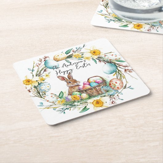 Hase mit dekorativen Eiern I Blumenoster Rechteckiger Pappuntersetzer (angewinkelt)