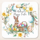 Hase mit dekorativen Eiern I Blumenoster Rechteckiger Pappuntersetzer (Vorderseite)