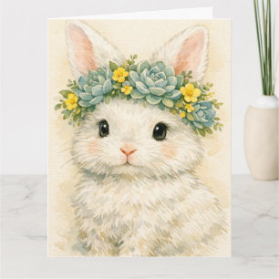 Hase mit floraler Krone Karte