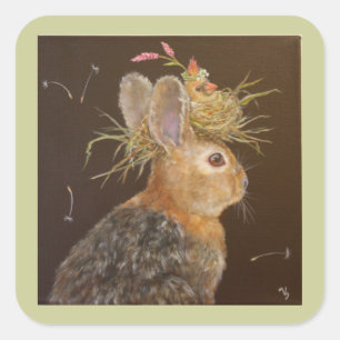 Hase mit Nester-Kardinal-Aufklebern Quadratischer Aufkleber
