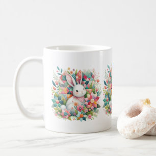 Hase mit Quilt und Blumen Kaffeetasse
