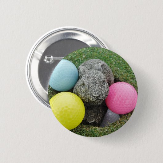 Hase mit rosa blaugelbem Ei Button (Vorne & Hinten)