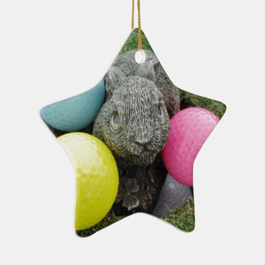 Hase mit rosa blaugelbem Ei Keramik Ornament (Rechts)