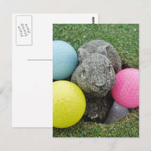 Hase mit rosa blaugelbem Ei Postkarte (Vorne/Hinten)