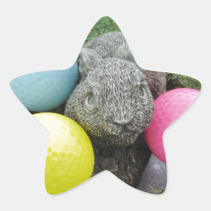 Hase mit rosa blaugelbem Ei Stern-Aufkleber
